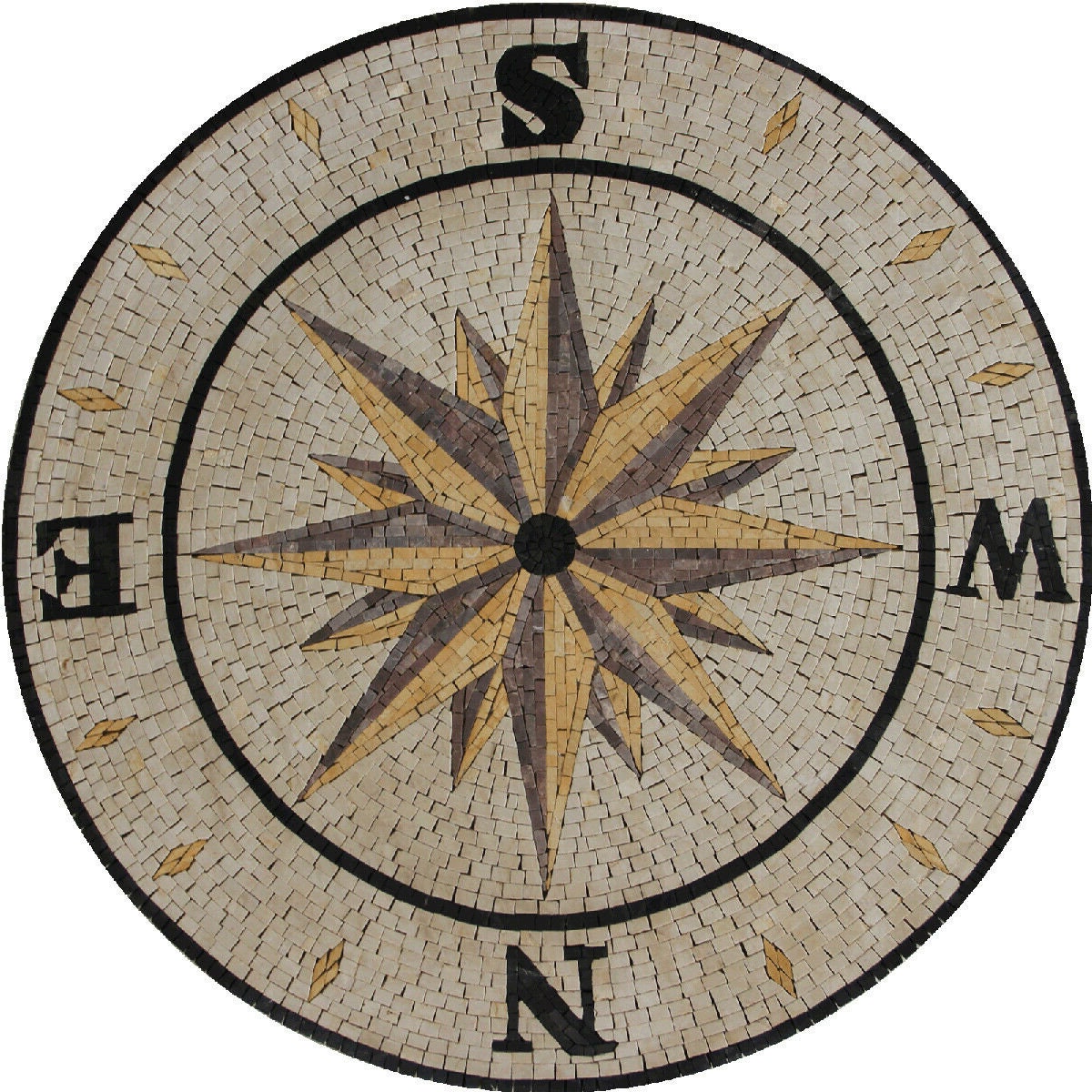 Handmade Compass Rose Marble Mosaic Tile: Nautical Flooring Art (32" Diameter)