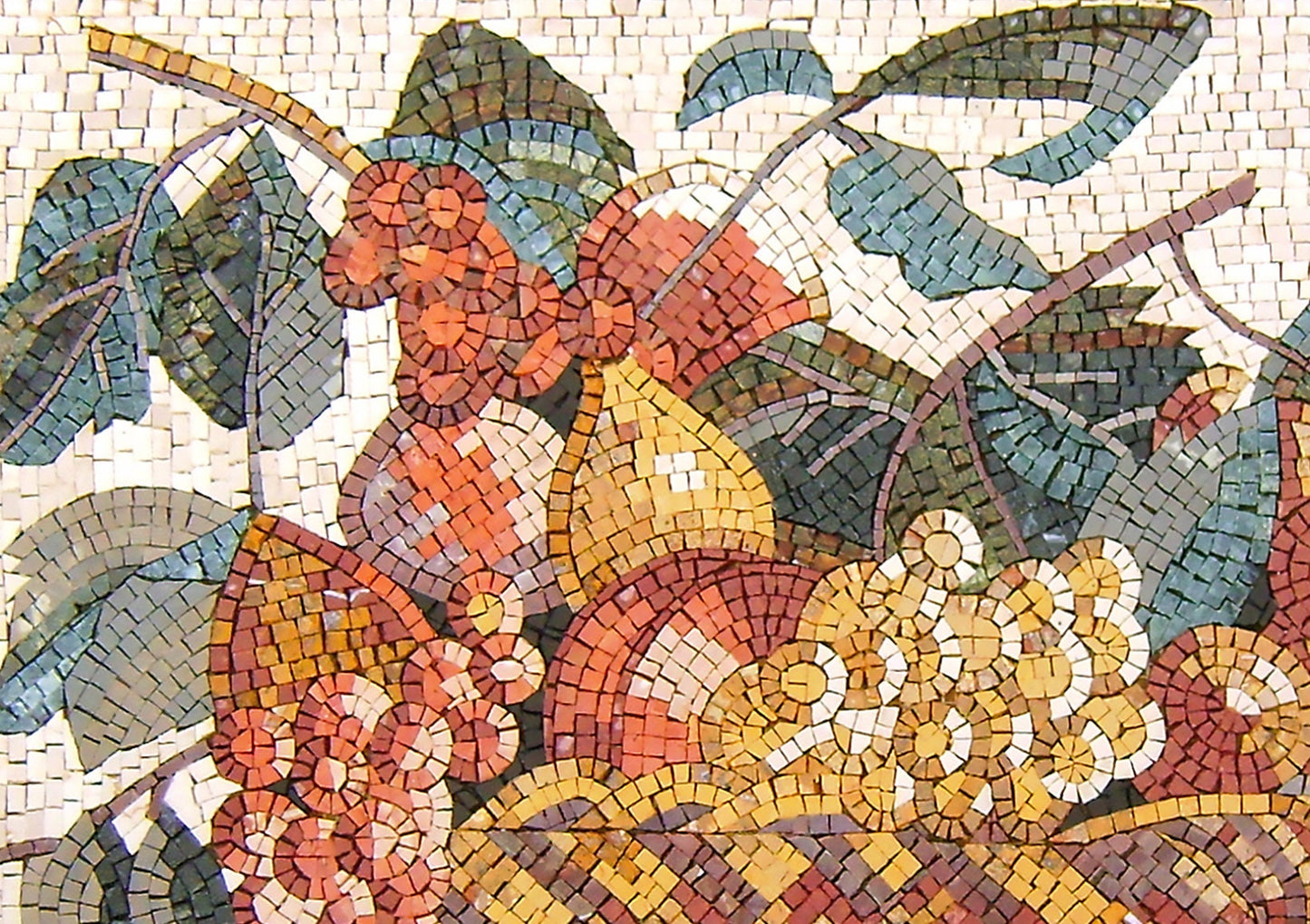 Handmade Fruit Basket Mosaic Art: Marble Tile Wall Decor