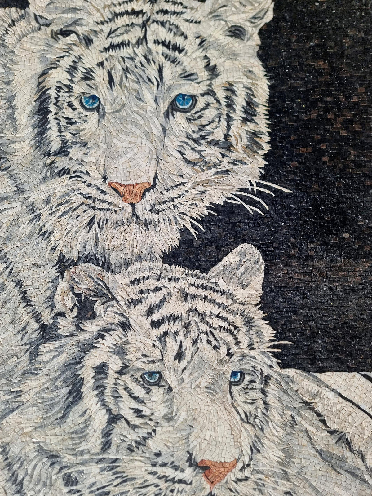 Handmade White Tiger Mosaic Tile Art: Interior Wall Decor