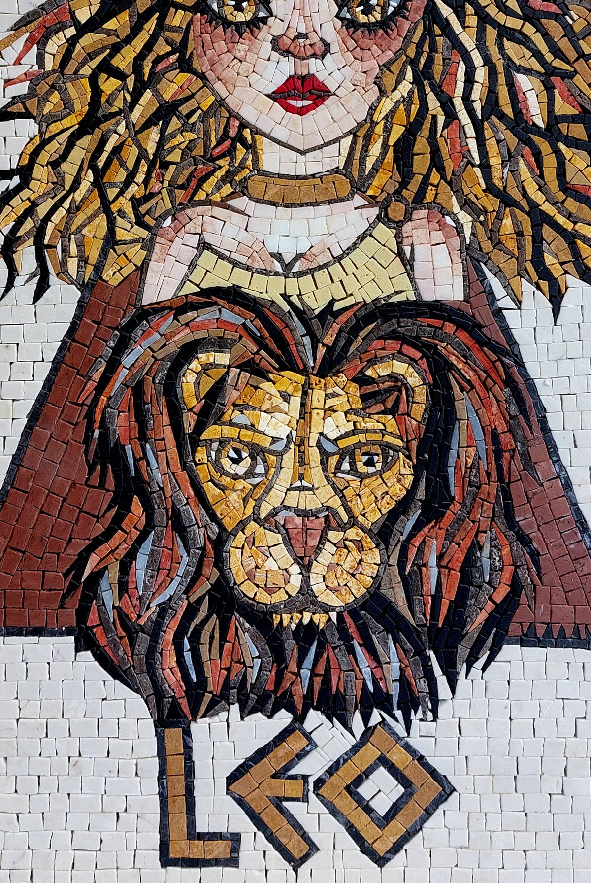 Leo Zodiac Mosaic Tile Art: Handmade Marble Wall Decor
