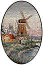 Handmade Marble Mosaic Wall Art: Windmill Landscape Scene