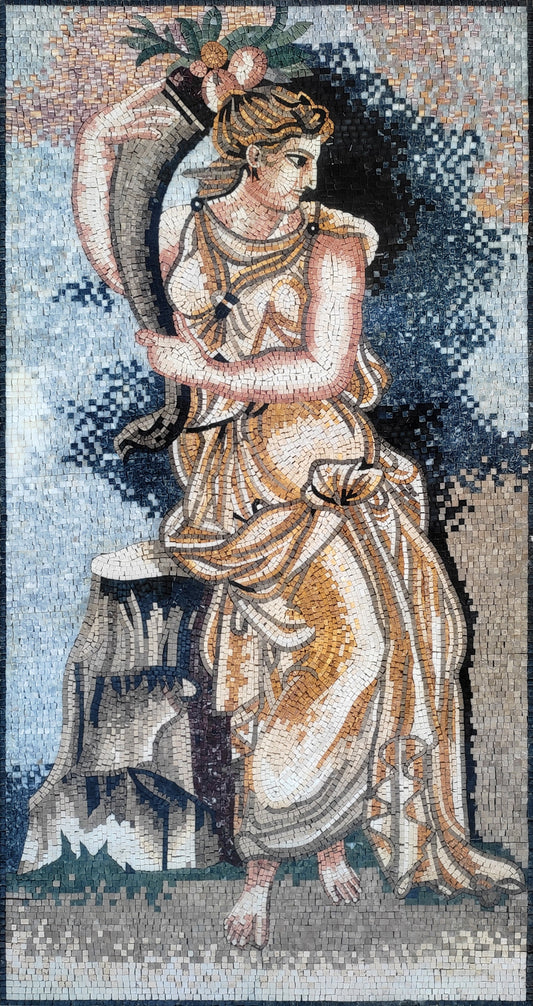 Handmade Ceres Mosaic Tile Art: Roman Goddess with Cornucopia