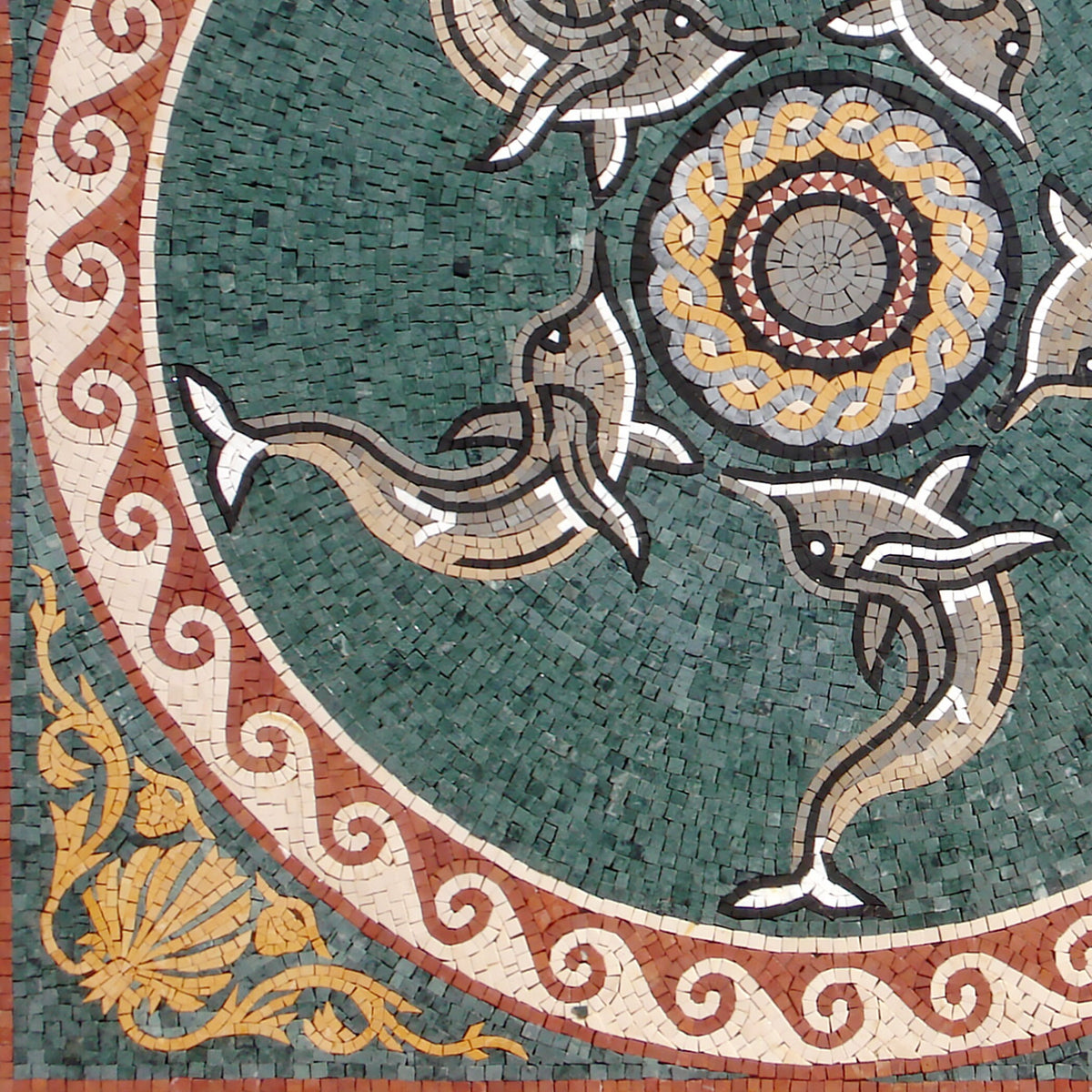 Handmade Dolphin Mosaic Tile Art: Sea Animal Mural (48x48")