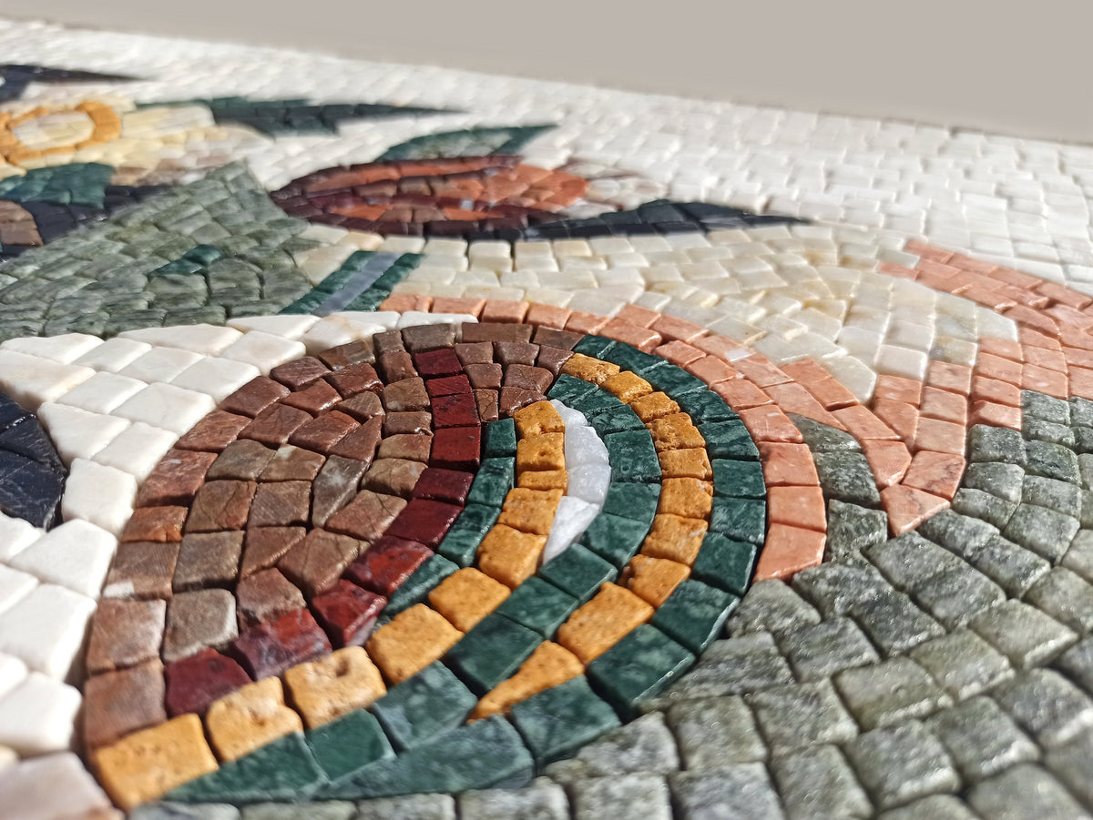 Handmade Marble Mosaic: Rose Flower Vase Wall Art
