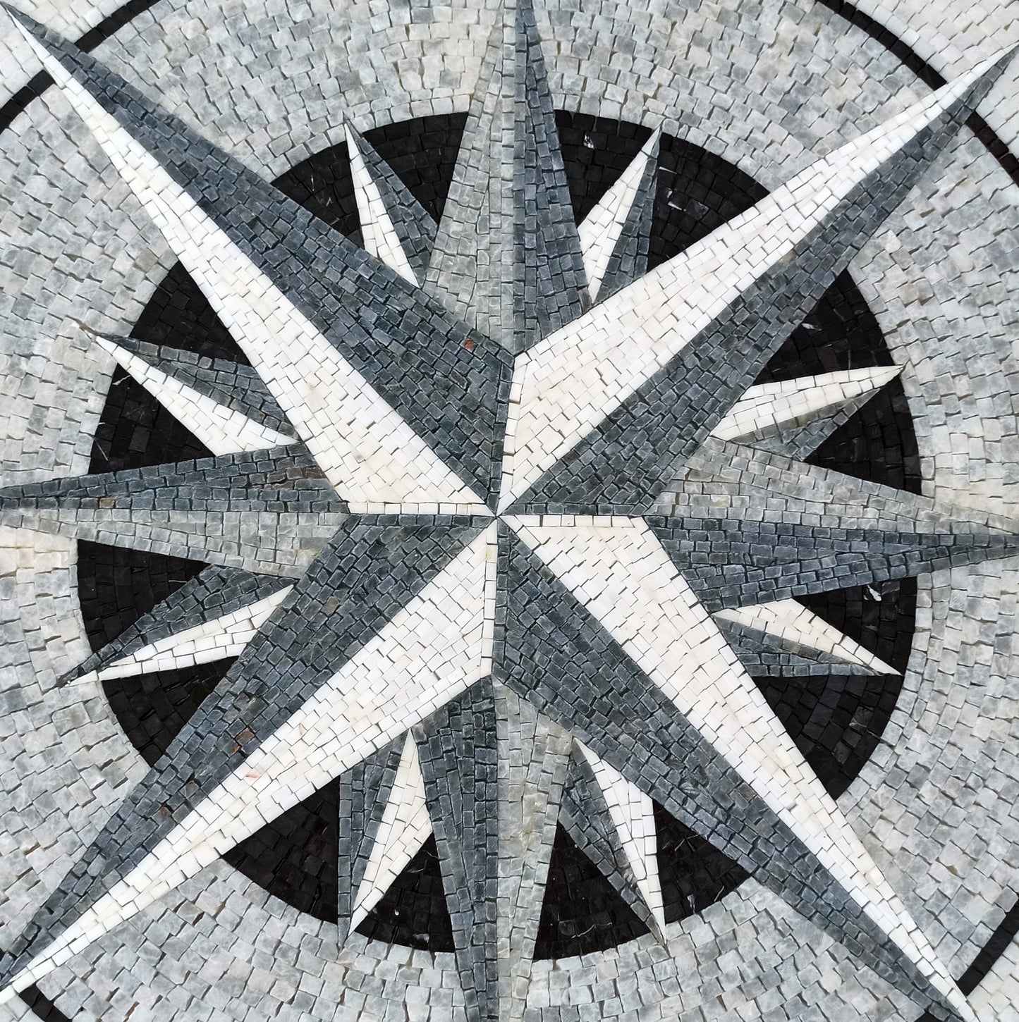 Handmade Compass Mosaic Tile: Nautical Stone Medallion (36" Diameter)