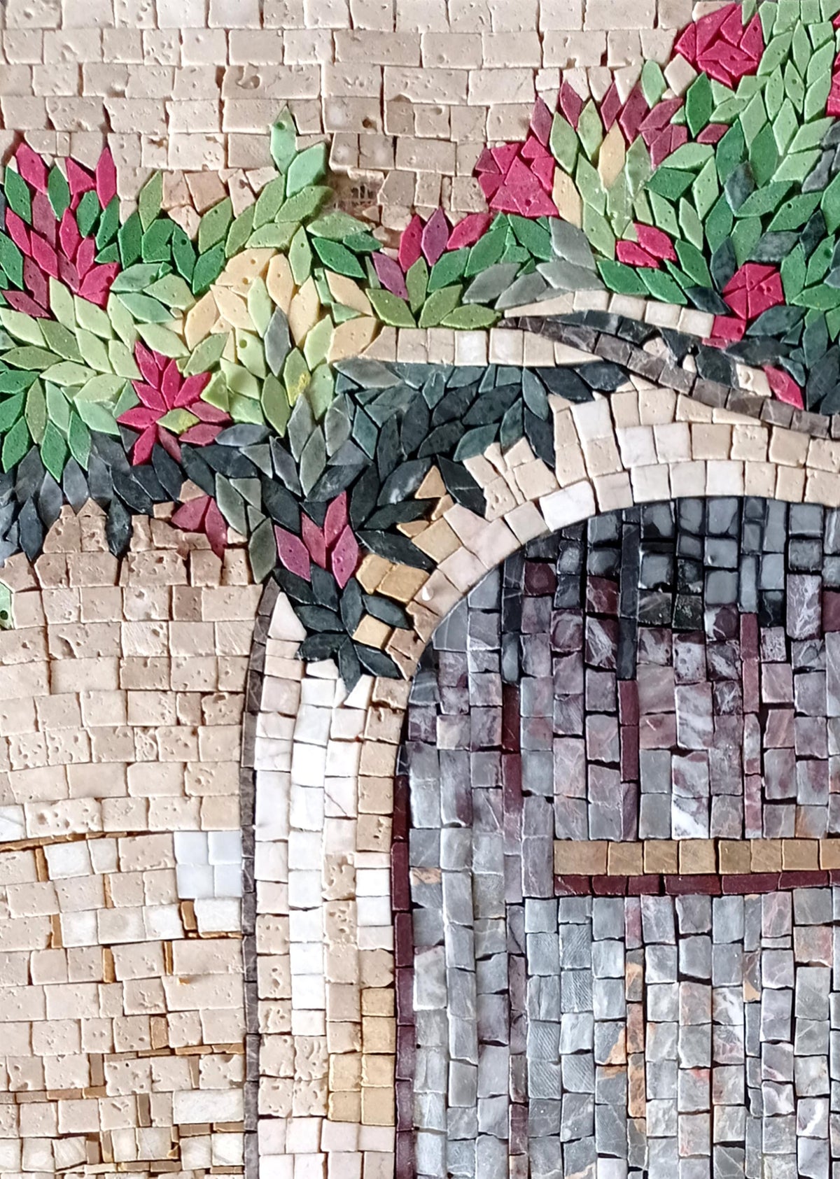 Handmade Floral Mosaic Mural: Stone Art for Garden Decor (40” x 30”)