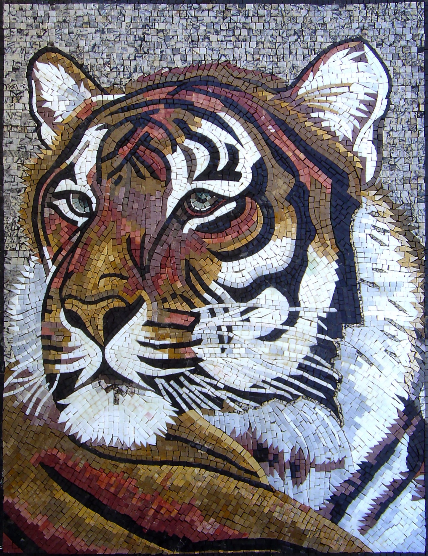 Handmade Tiger Mosaic: Wild Animal Marble Tile Art (36x28)