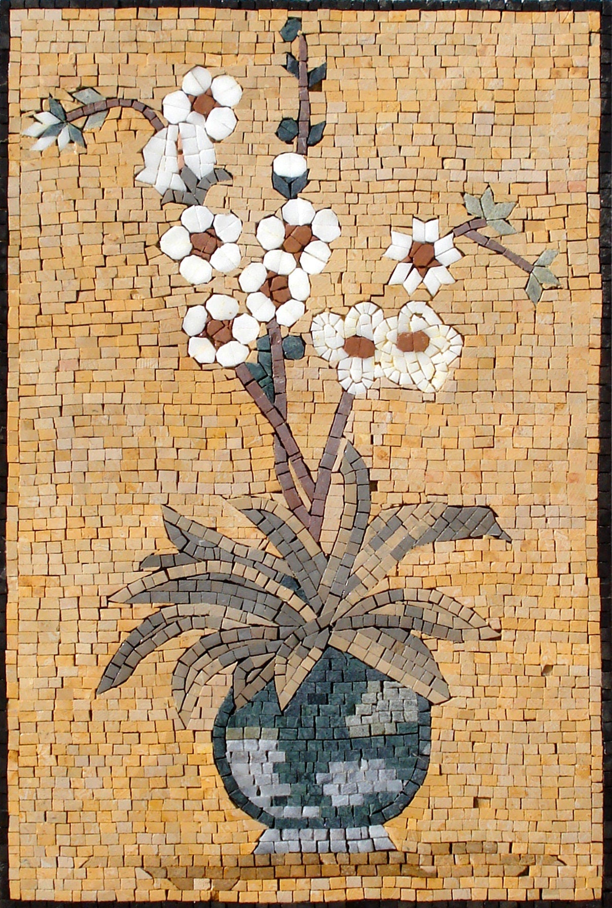 Handmade Daisy Mosaic Wall Art: Floral Stone Vase Decor