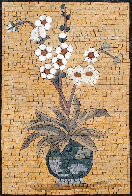 Handmade Daisy Mosaic Wall Art: Floral Stone Vase Decor