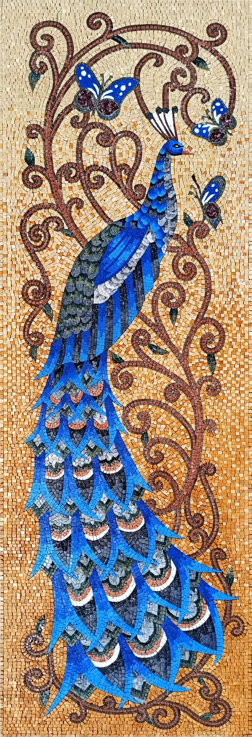 Handmade Peacock Mosaic Tile Art: Marble & Stone Wall Decor