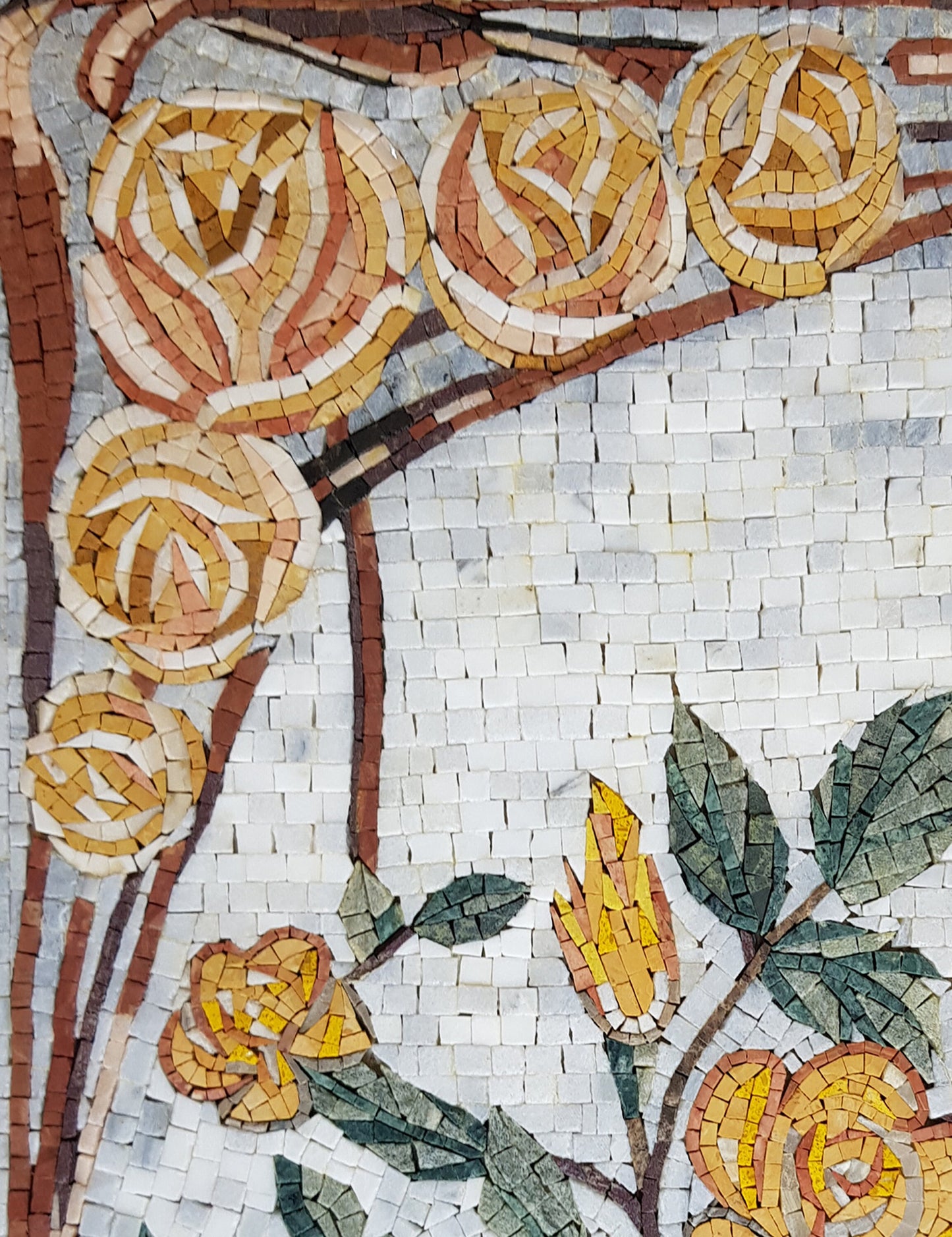 Handmade Marble Mosaic Wall Art: Yellow Roses and Butterfly