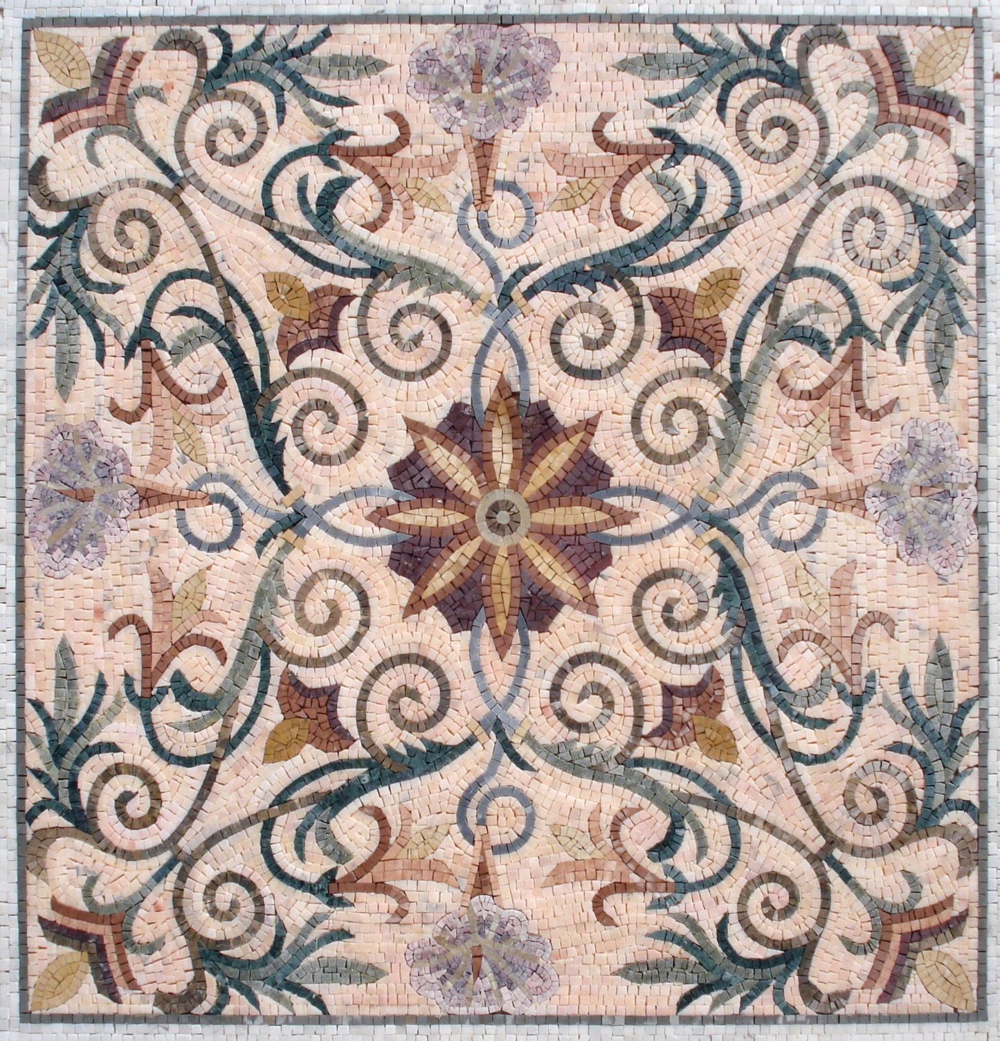 Handmade Floral Marble Mosaic Tile: 72" Square Inlay Backsplash