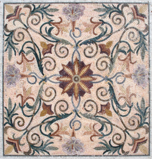 Handmade Floral Marble Mosaic Tile: 72" Square Inlay Backsplash