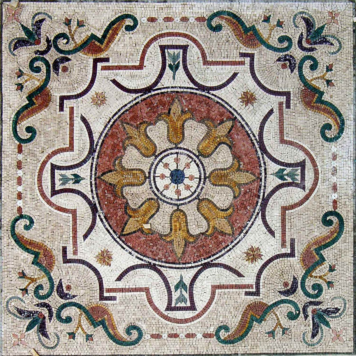 48" Geometric Marble Mosaic Tile Art: Hallway Entry Mural