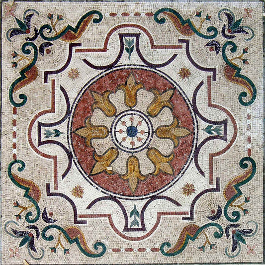 48" Geometric Marble Mosaic Tile Art: Hallway Entry Mural