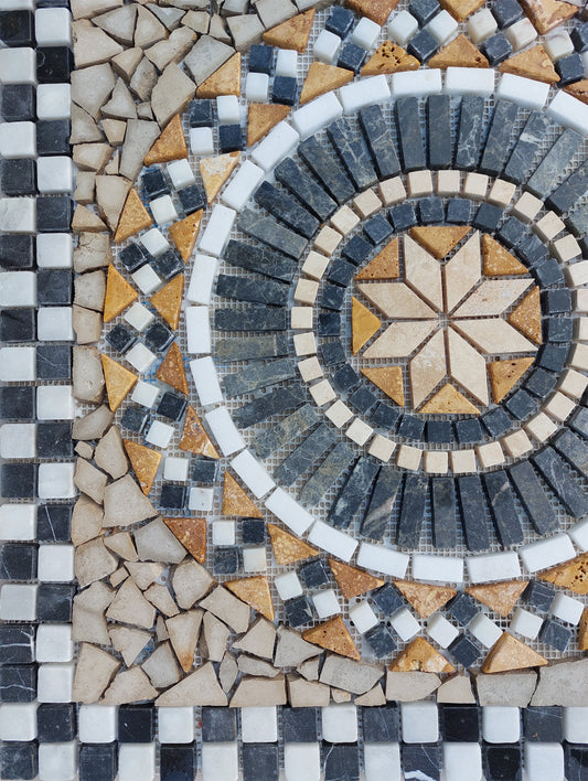 Blue Marble Stone Mosaic: Handmade Medallion Art Tile (24” x 24")