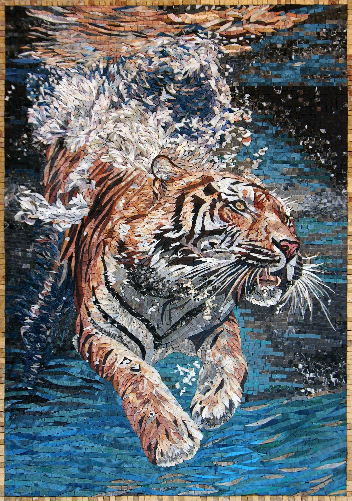 40"x28" Tiger Swimming Mosaic Wall Art, Wildlife Home Decor, Majestic Animal Design, Customization available