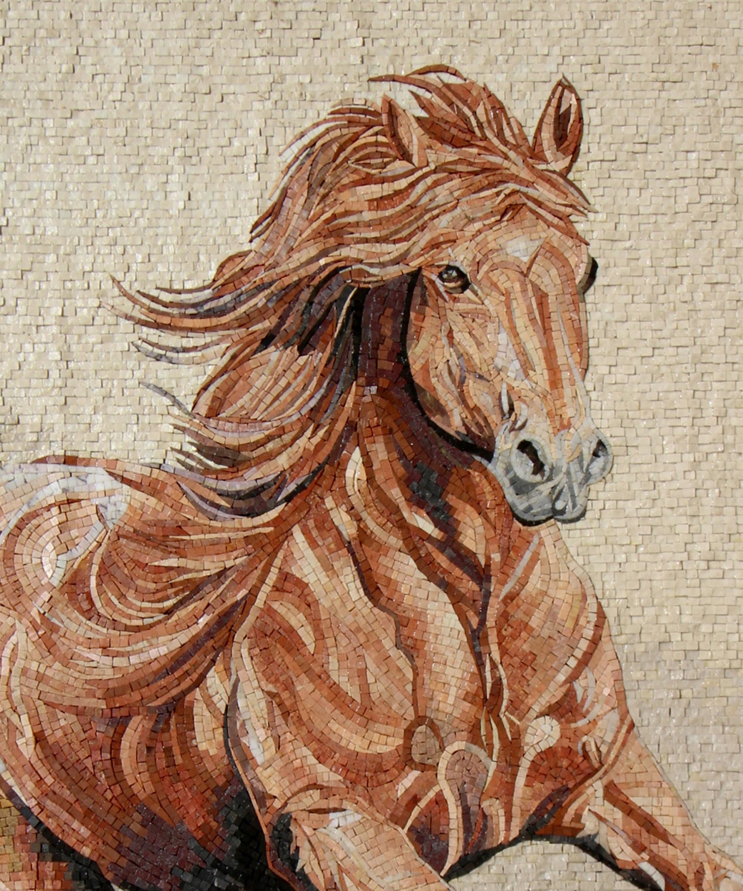 Handmade Horse Mosaic Mural: Marble Stone Animal Art Tile