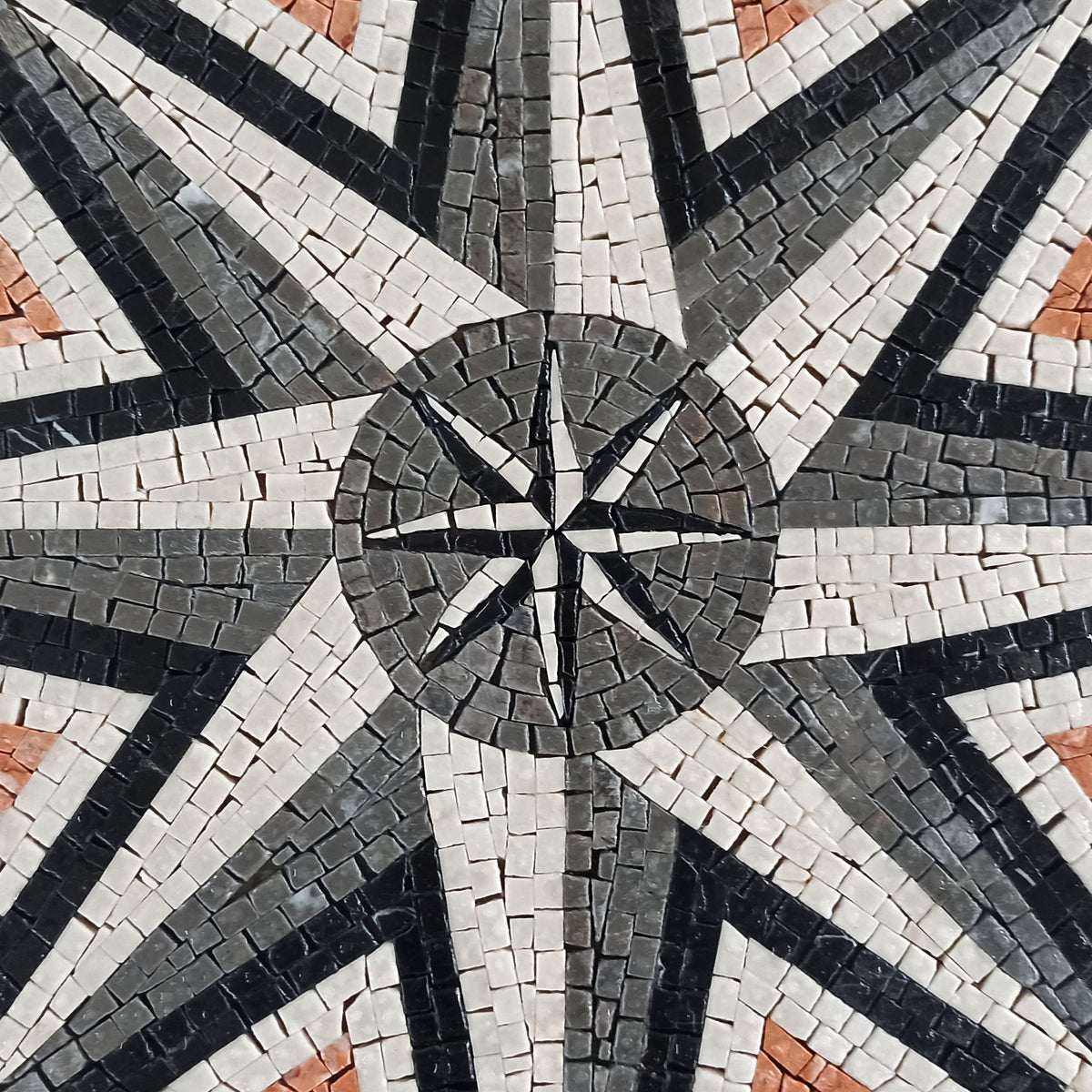 Handmade Compass Marble Mosaic Tile Art: Bathroom/Pool Medallion (36" Diameter)