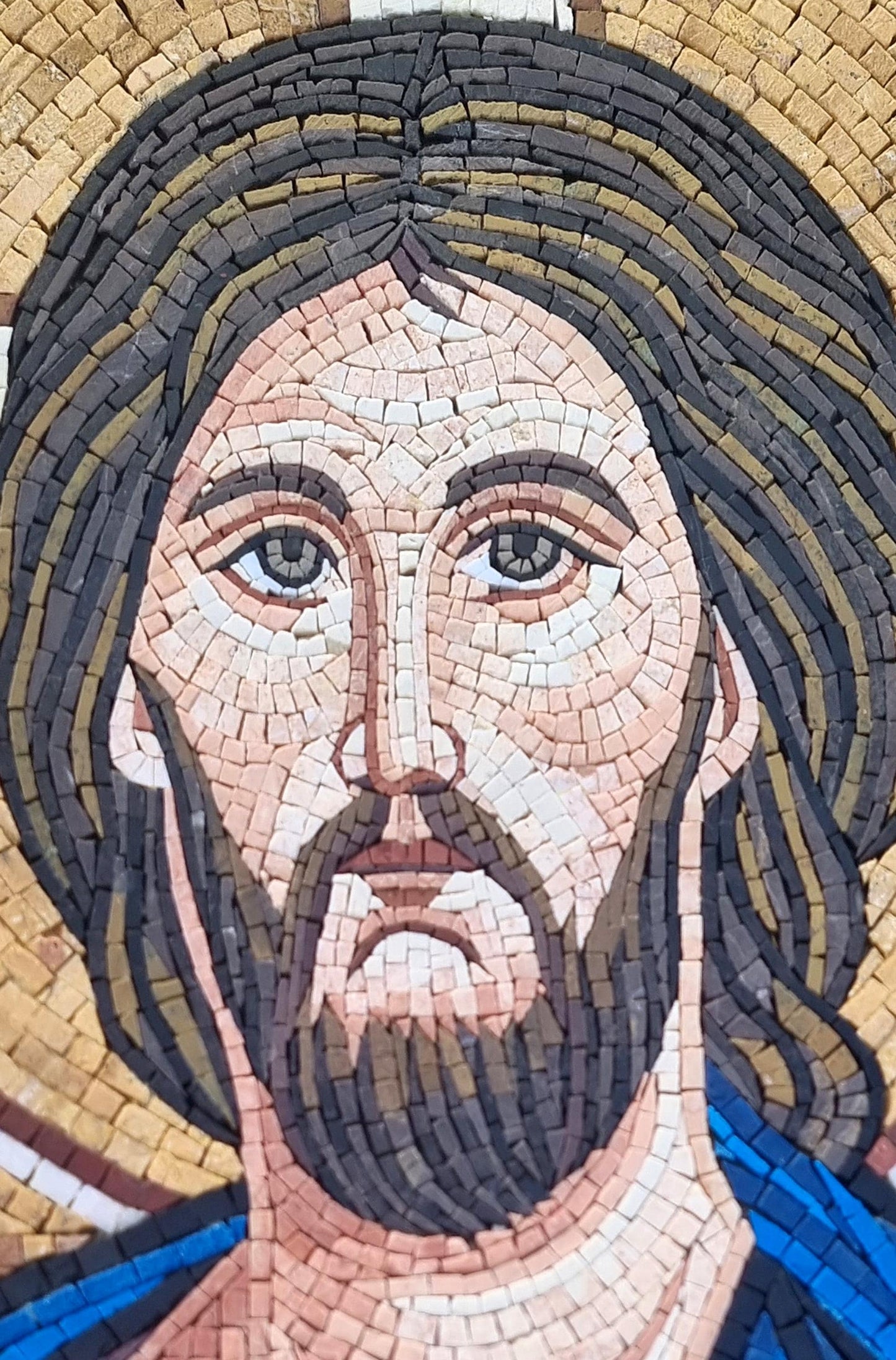 Jesus with Book Mosaic Wall Art – Handmade Marble Tile Religious Decor, Personalized Spiritual Gift