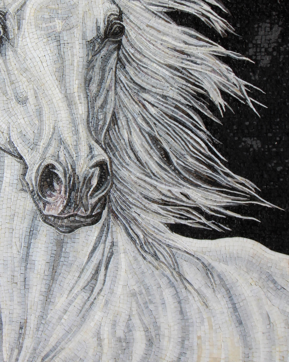 Handmade Marble Mosaic Horse Mural: Wall Art Decor