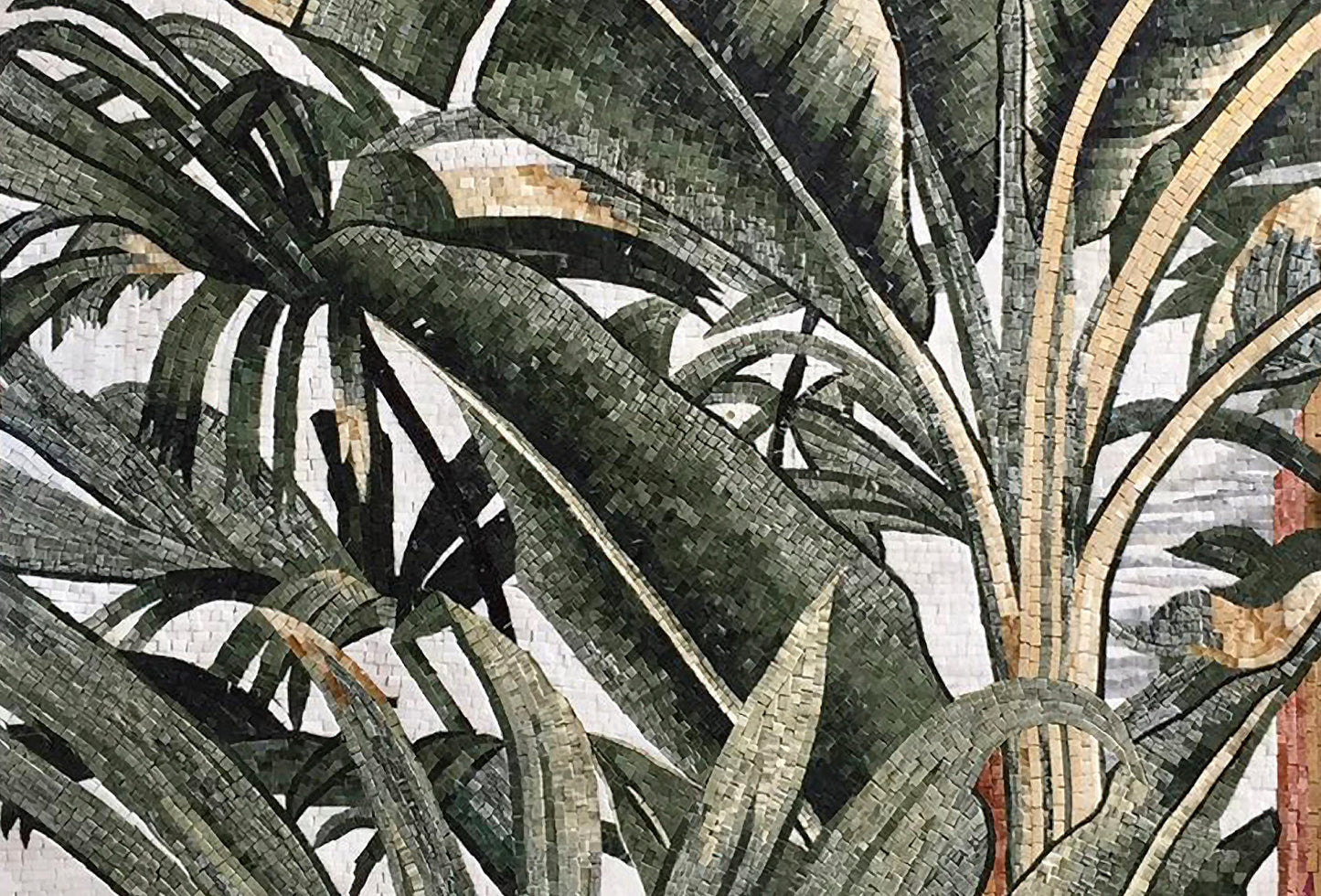 Handmade Banana Tree Mosaic Tile: Marble Palm Scenery Wall Art