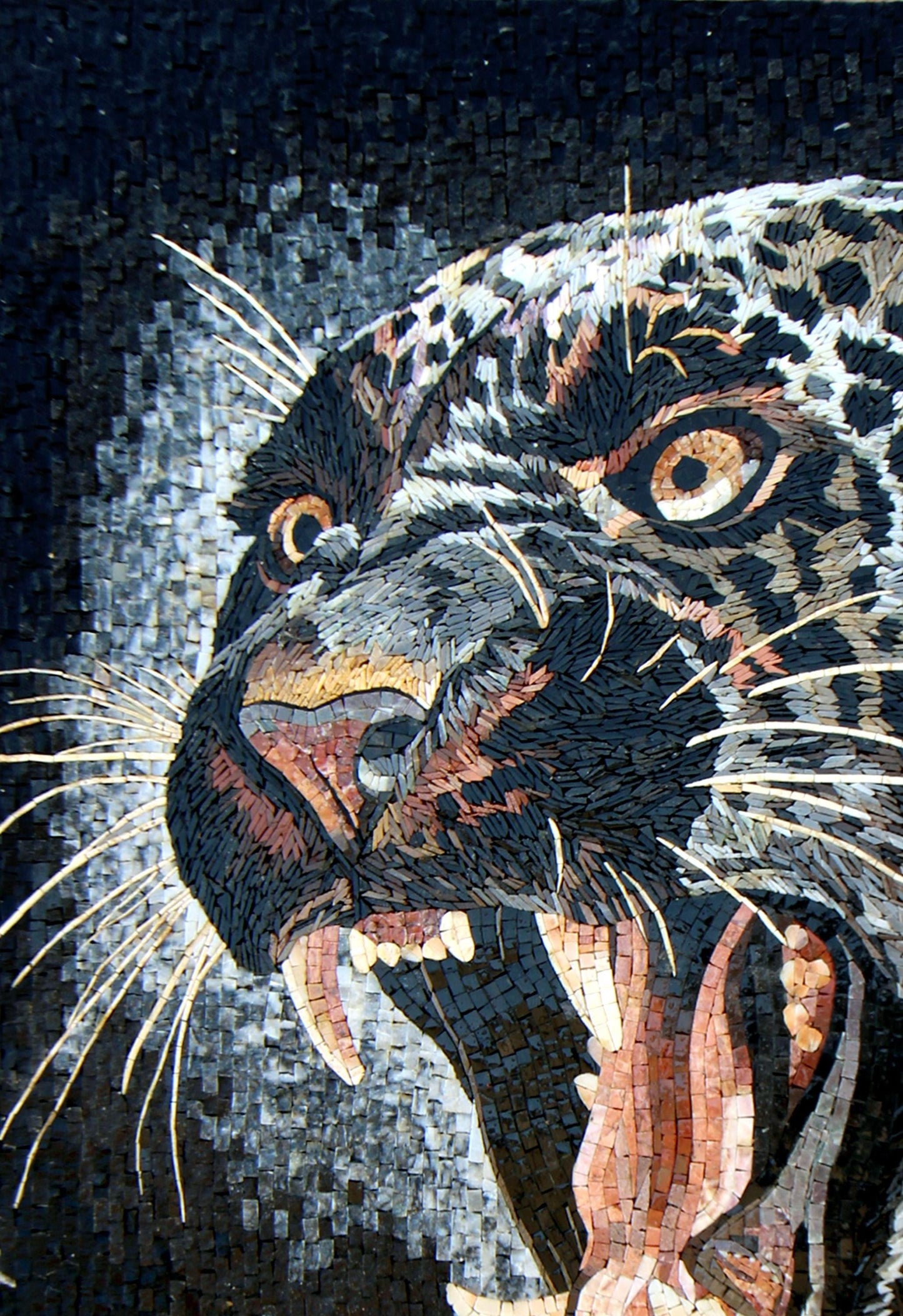TIGER MOSAIC BACKSPLASH | Wild Jungle Animal Mosaic Tiles For House Warming | Black Tiger Roaring Artwork Tiles For Interior Room Walls