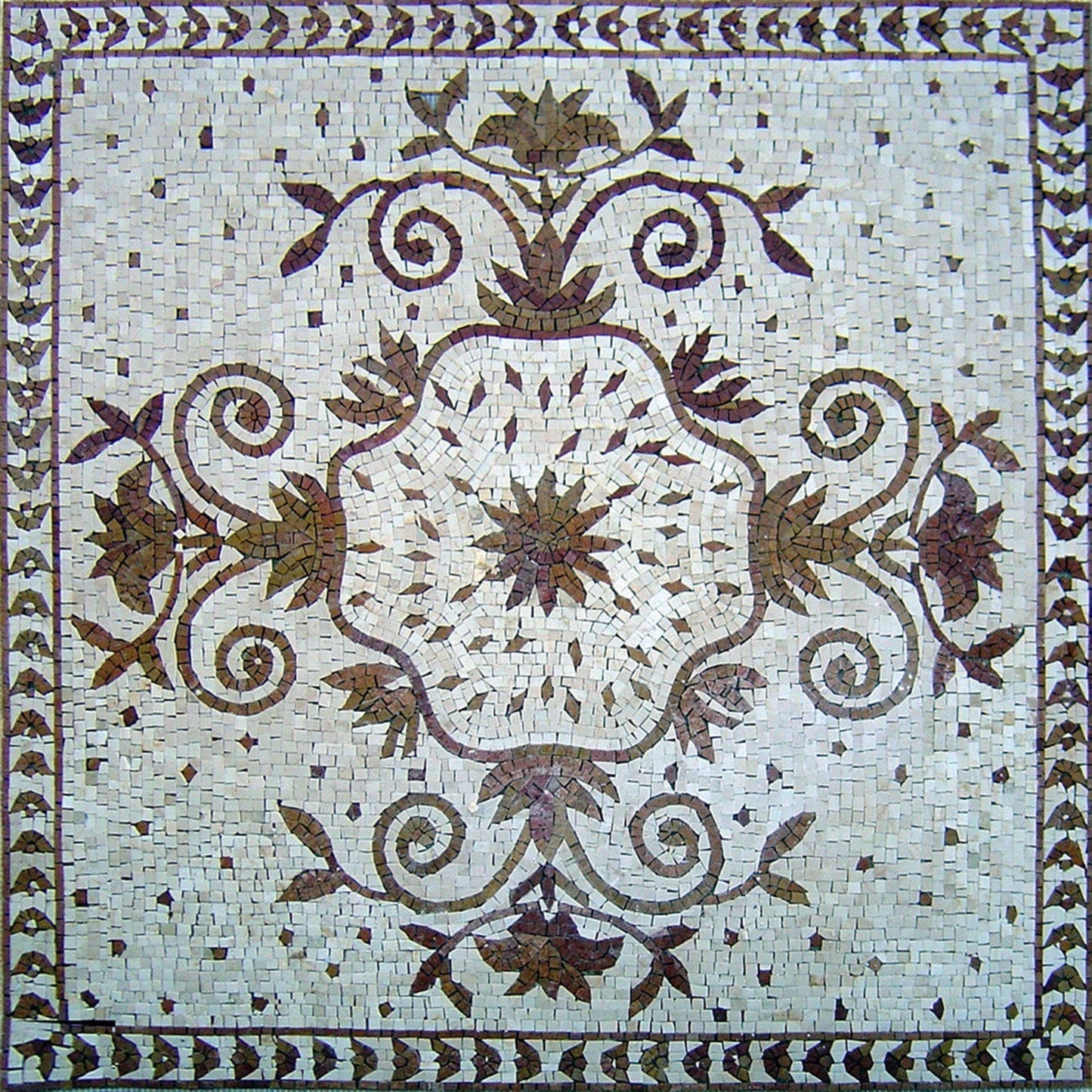 40" Medallion Mosaic Tile: Geometric Floral Marble, Indoor/Outdoor