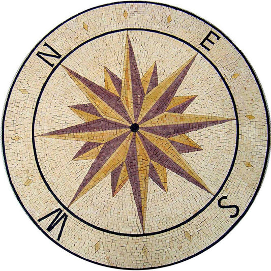 Handmade Compass Rose Marble Mosaic Medallion - Nautical Flooring Tile Art