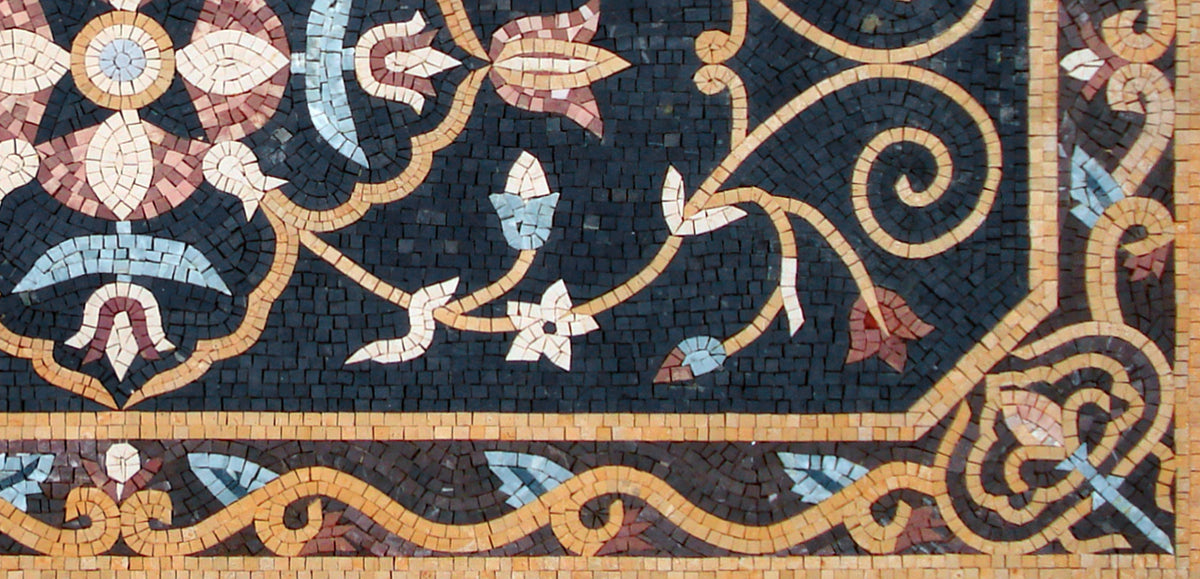 Floral Mosaic Rug: Handmade Stone Art, Home Decor (60” x 36”)