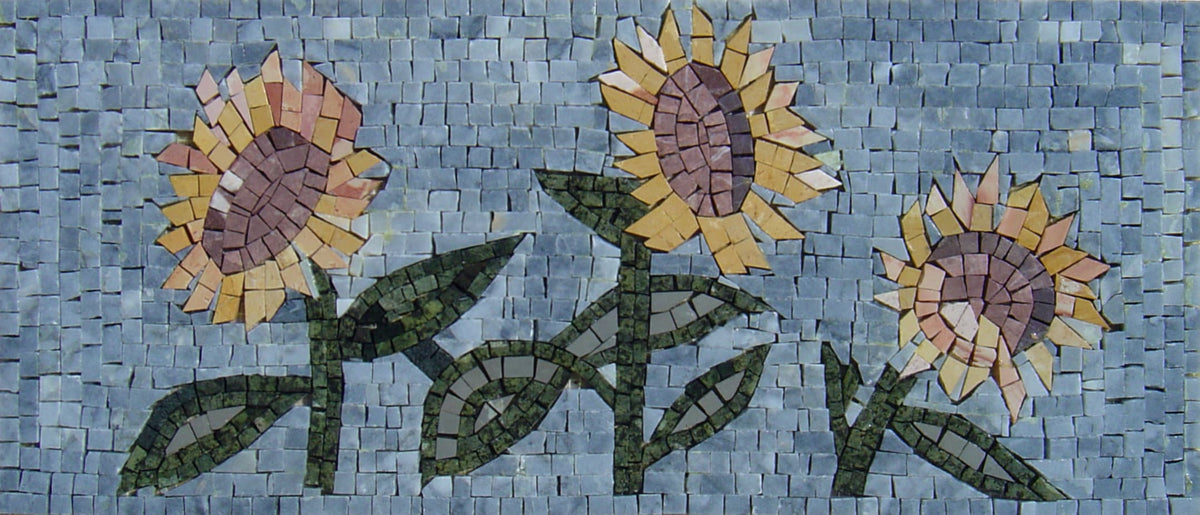 Handmade Sunflower Marble Mosaic: Kitchen Backsplash Wall Art