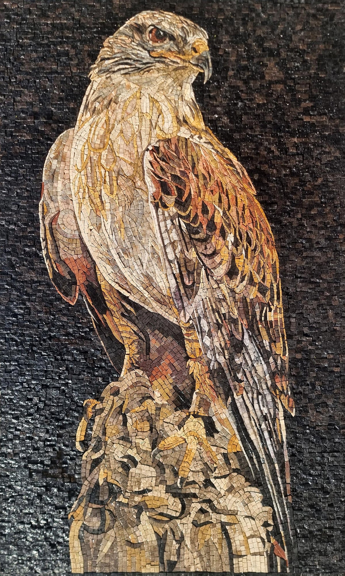 Handmade Eagle Mosaic Mural: Stone & Marble Wall Art (32” x 20”)