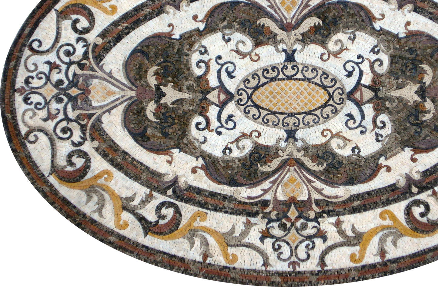 Oval Mosaic Carpet: Handmade Marble Art Tile Rug