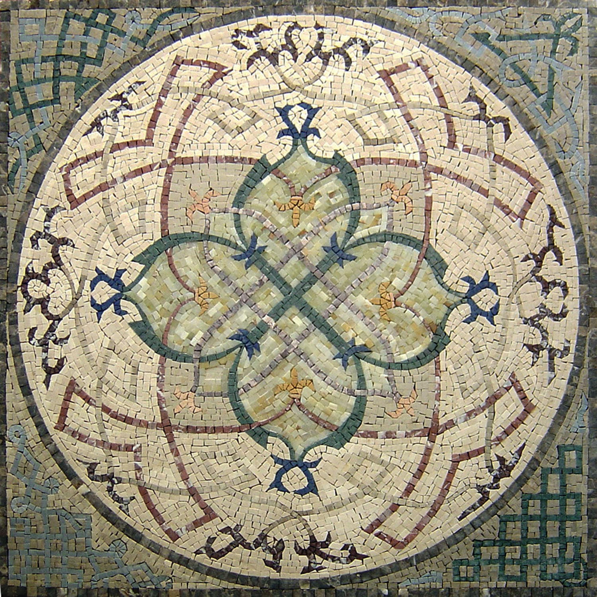 48" Geometric Marble Mosaic Tile: Botanical Inlay Artwork