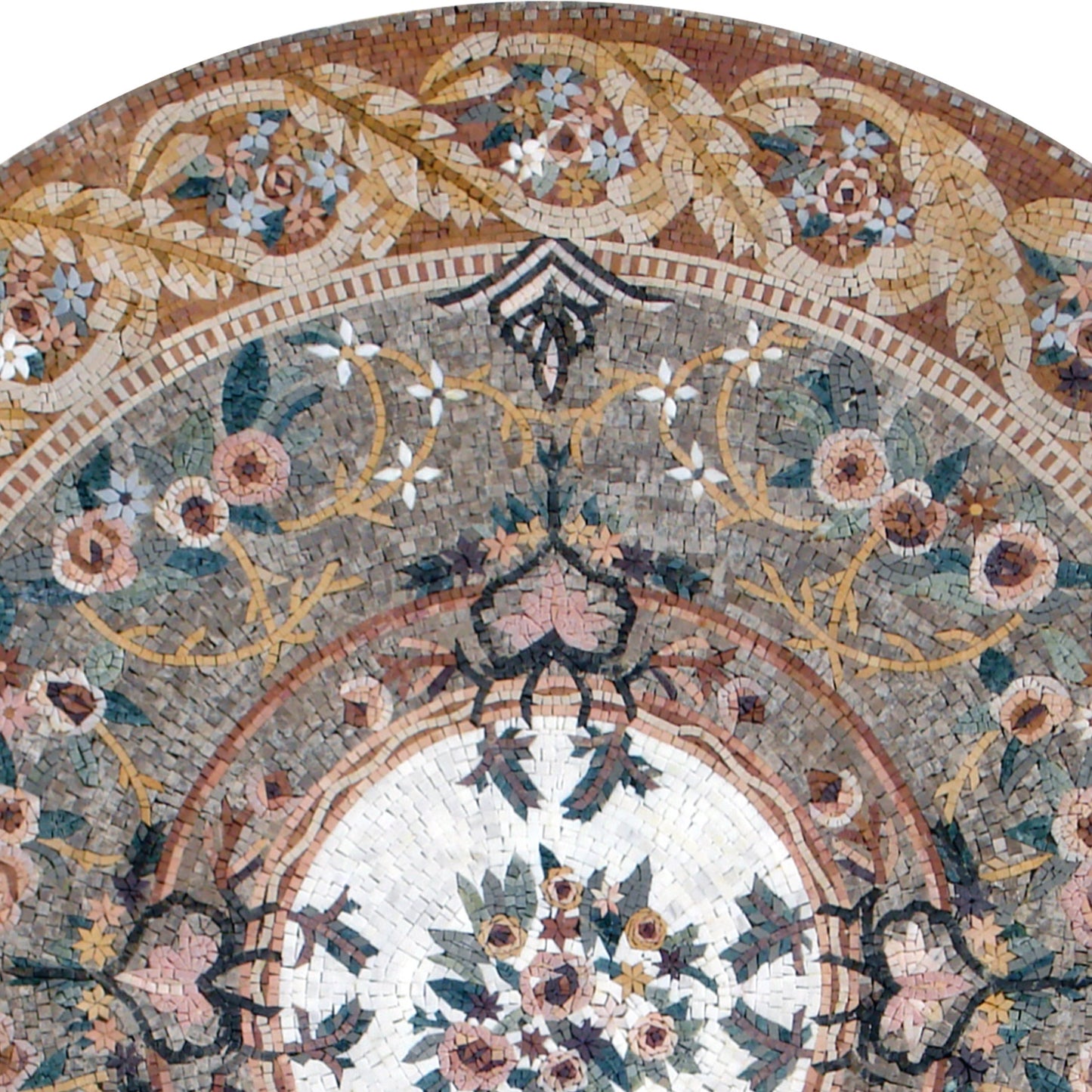 Handmade Floral Marble Mosaic Medallion - 60" Round Stone Art Tile