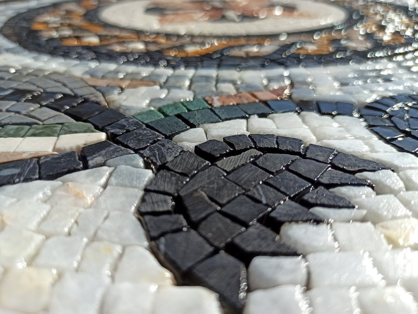 Oceanic Harmony - 24" Handmade Dolphins Pattern Mosaic Medallion Art Tile Décor - Customization available