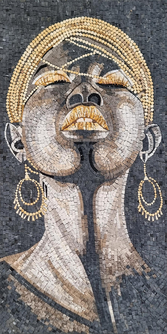 Handmade Marble Mosaic Art: Elegant Lady Portrait Wall Decor (40"x20")