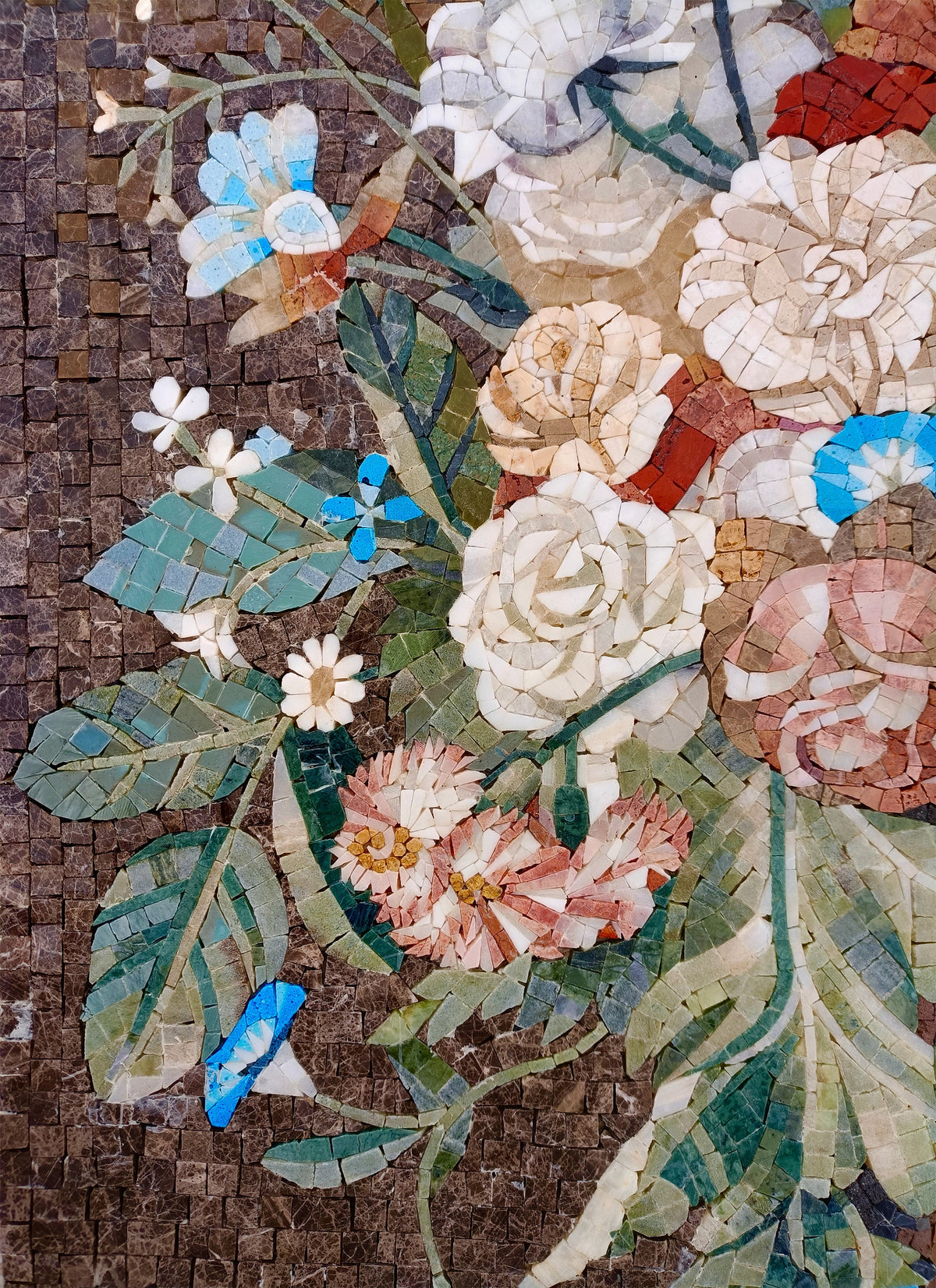 Handmade Marble Mosaic Art: Flowers in Urn, Jan van Huysum Style