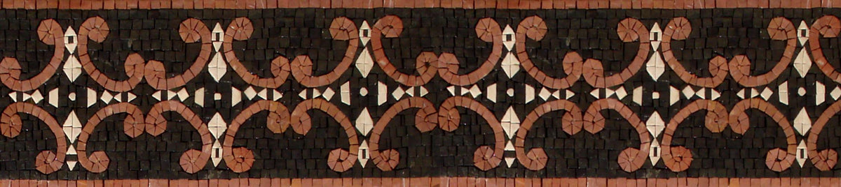 Black & Copper Mosaic Border: Handmade Marble Tile Trim - 8" x 40"