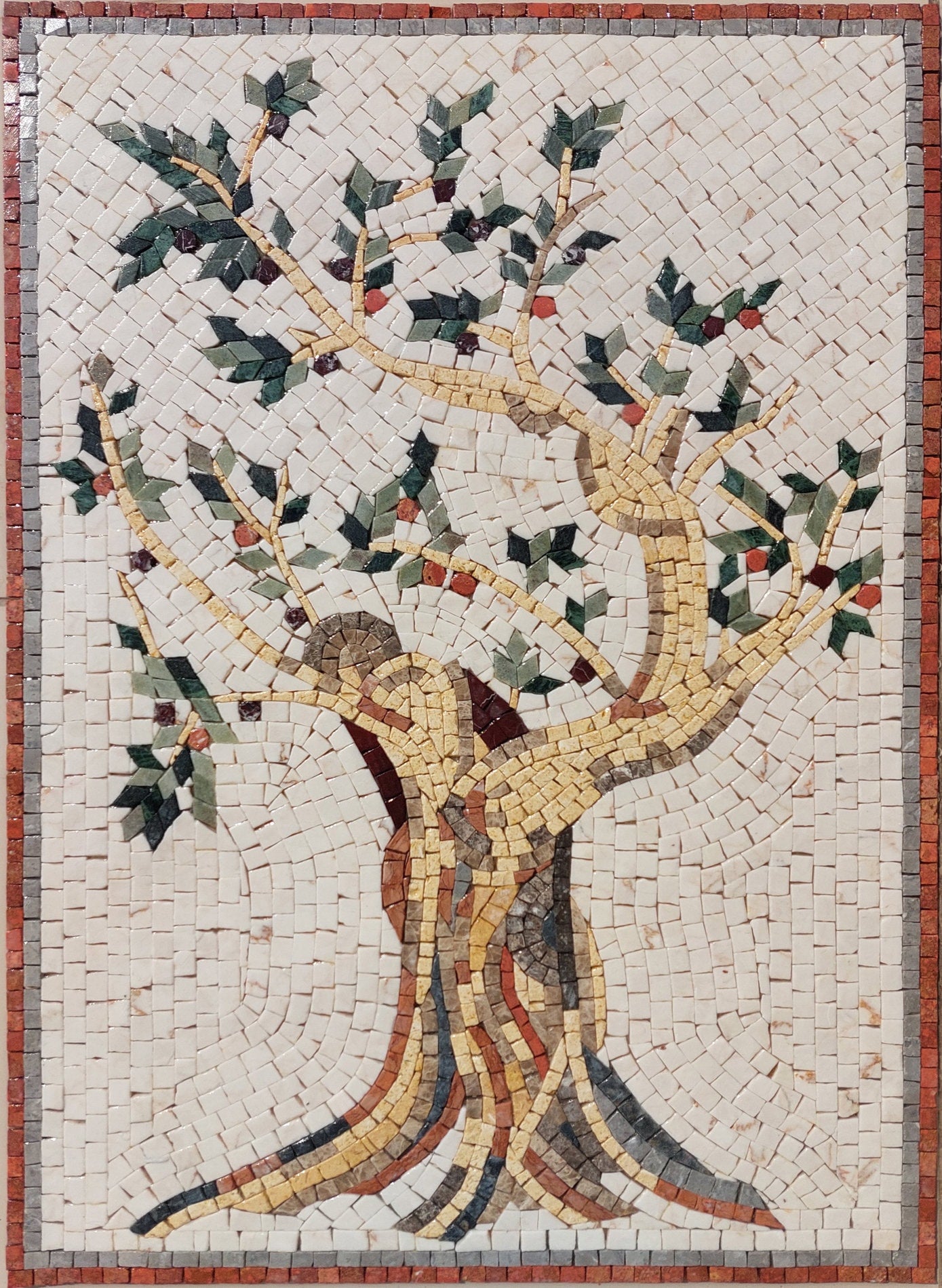 Olive Tree Backsplash Marble Mosaic Tiles. Customization. Handcrafted Roman Mosaics