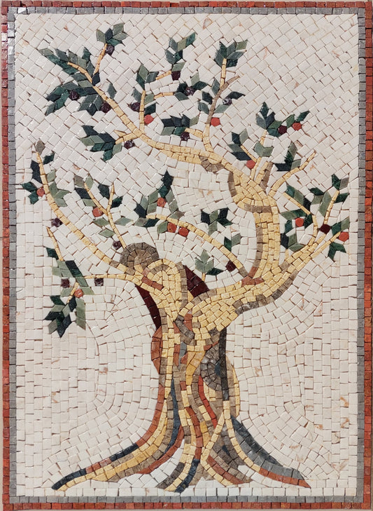 Olive Tree Backsplash Marble Mosaic Tiles. Customization. Handcrafted Roman Mosaics