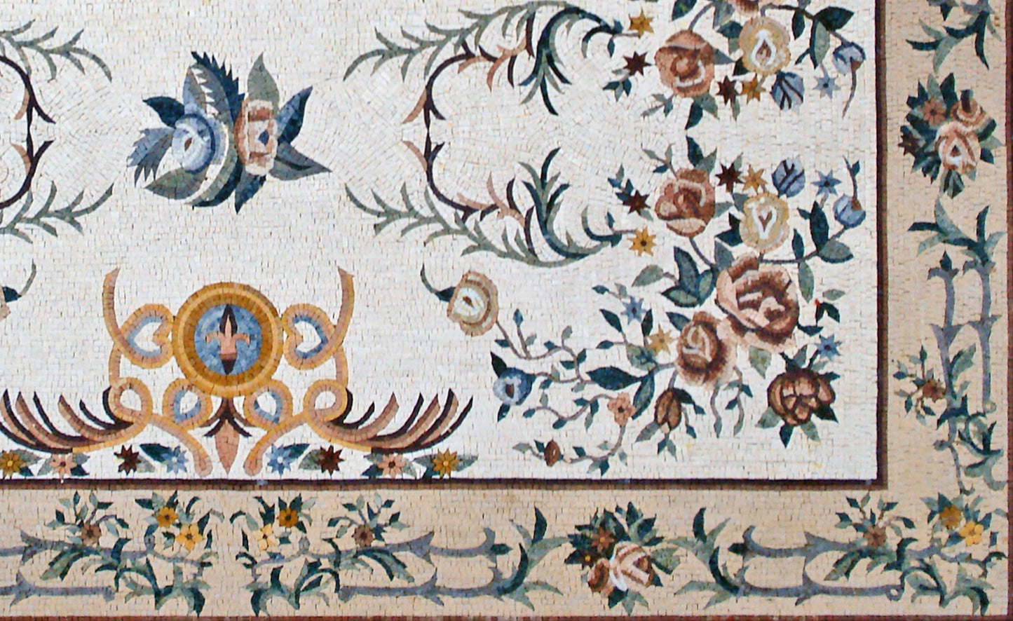 Handmade Rose Mosaic Rug: Marble Tile Floor Covering