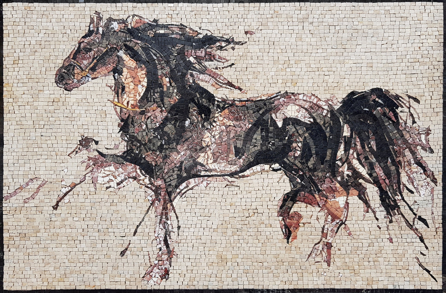 Handmade Horse Mosaic Tile Art: Marble Stone Animal Wall Decor