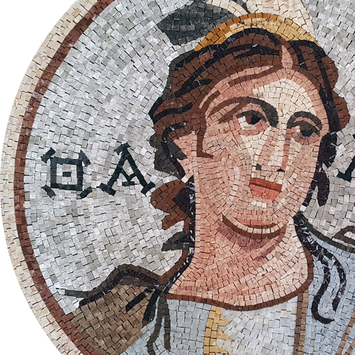 Handmade Athena Mosaic Art Tile: Greek Goddess Medallion (24" Diameter)