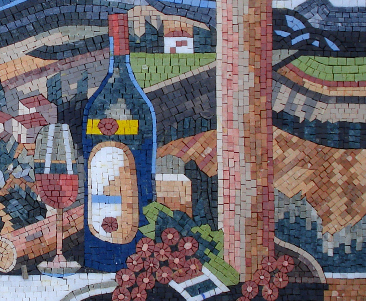 WINE WALL DÉCOR – Mosaic Kitchen Wall Mural Tile Wall Art - Nature Kitchen Décor Art - Handmade Decorative Wall Tile