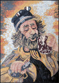 Handmade Mosaic Mural: Man Drinking Wine - Stone Tile Art (40” x 28")