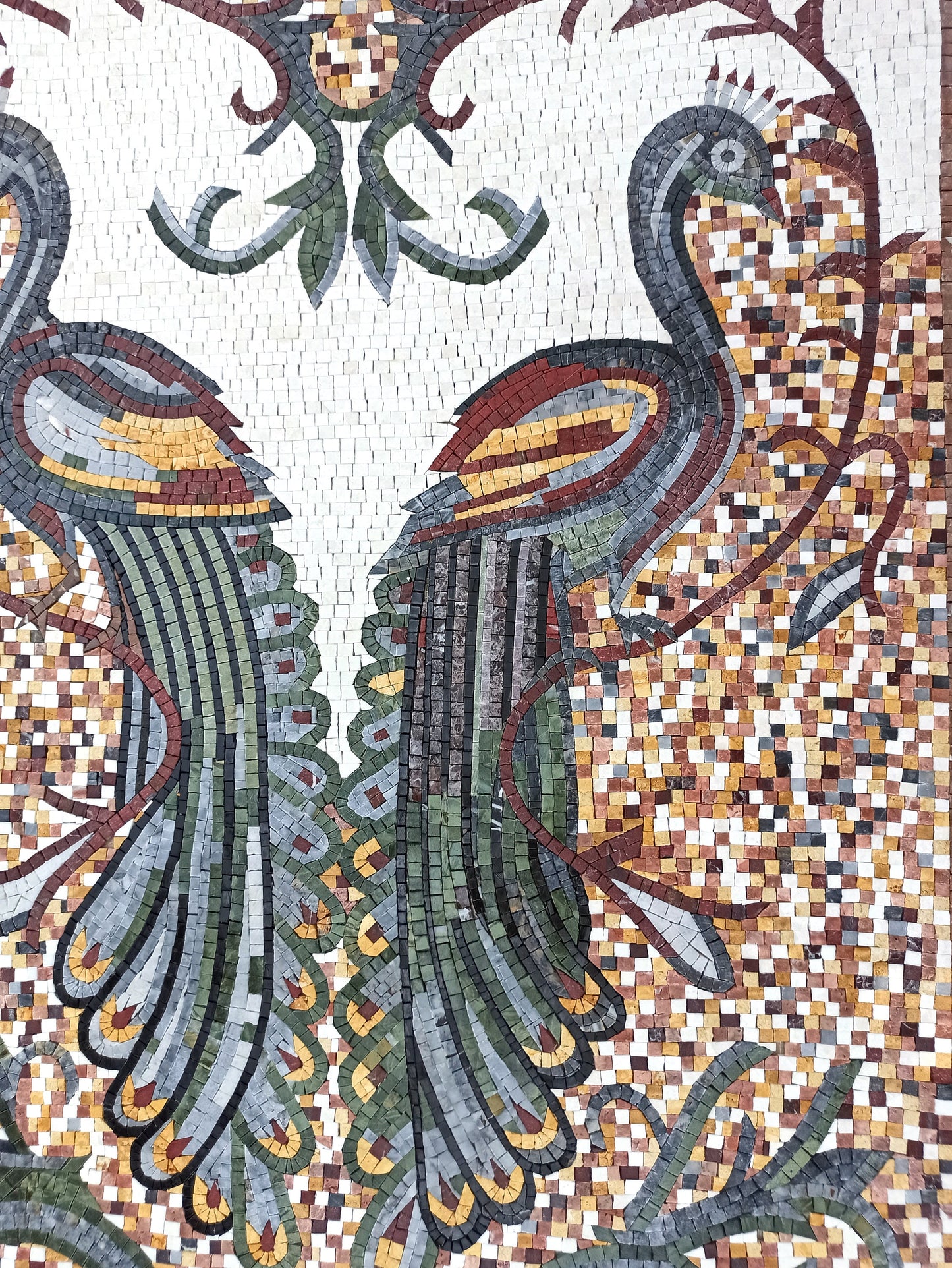 PEACOCK MOSAIC TILES | Animal Mosaic Tiles For New House | Mirror Peacock Sitting On Tree Artwork Tiles For Walls And Peacock Lovers