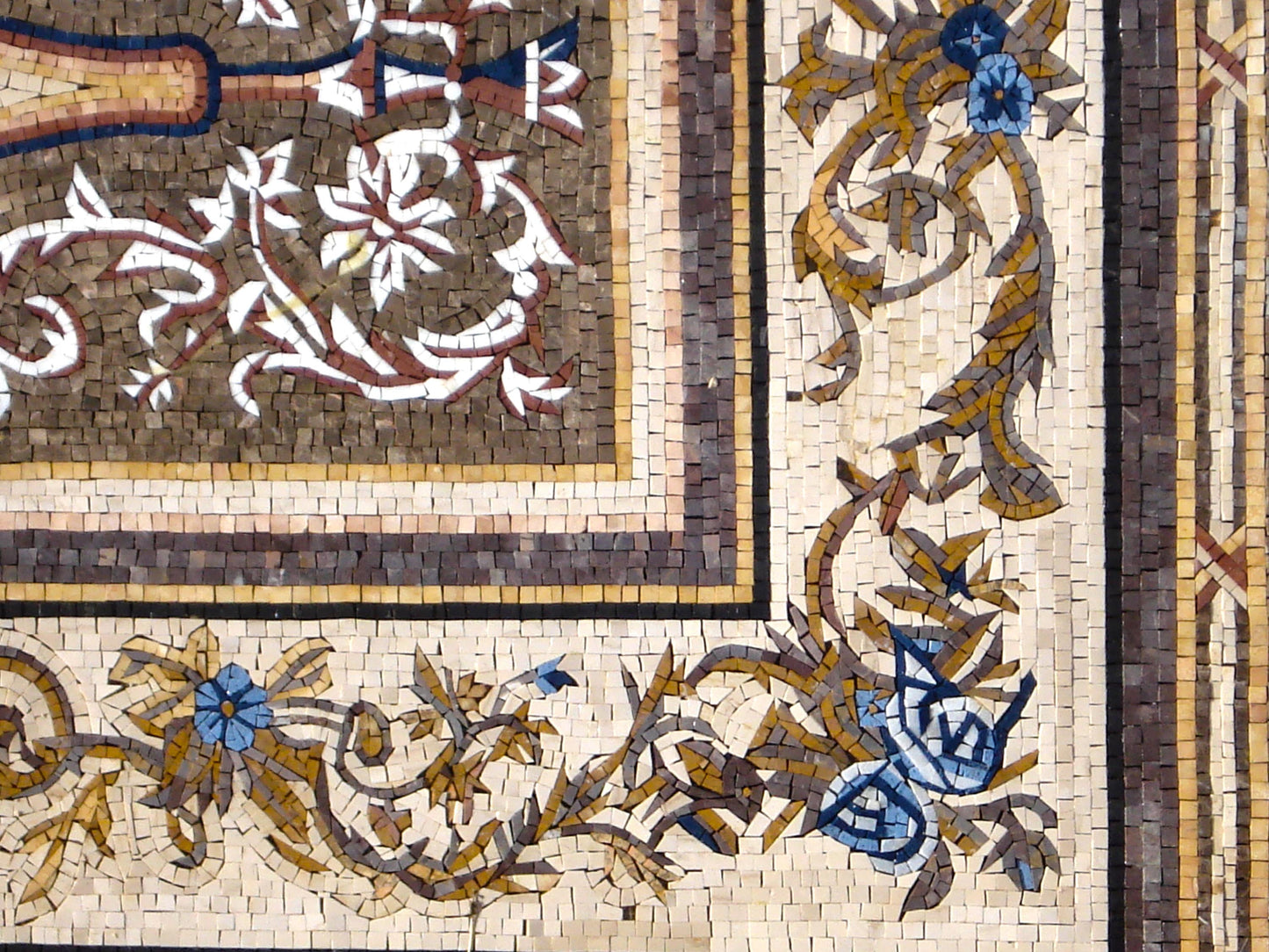 Handmade Floral Marble Mosaic Rug: Interior Floor Art (96” x 54”)