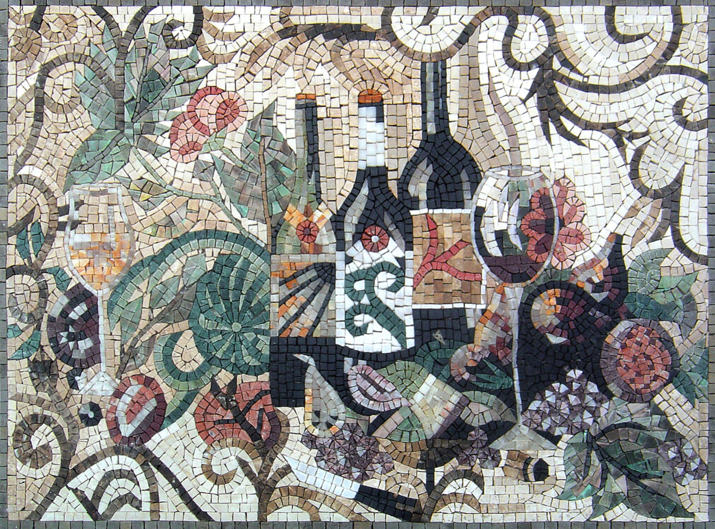 Handmade Wine Mosaic Art: Kitchen Backsplash Tile Wall Decor