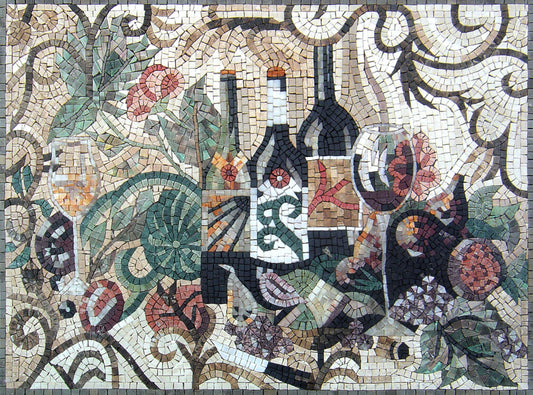 Handmade Wine Mosaic Art: Kitchen Backsplash Tile Wall Decor